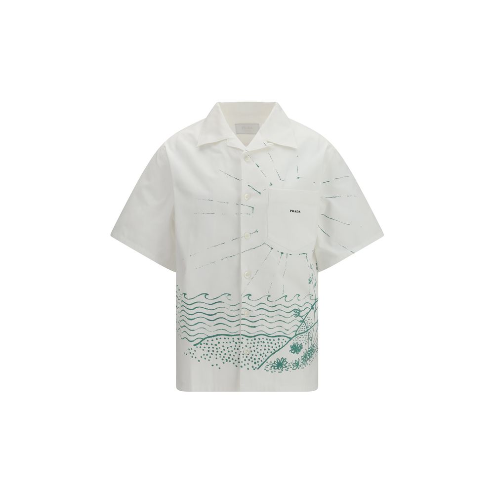 Wave-Print Cotton Shirt — White