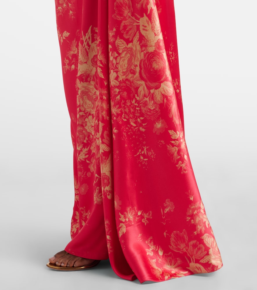 Draped floral duchess satin gown