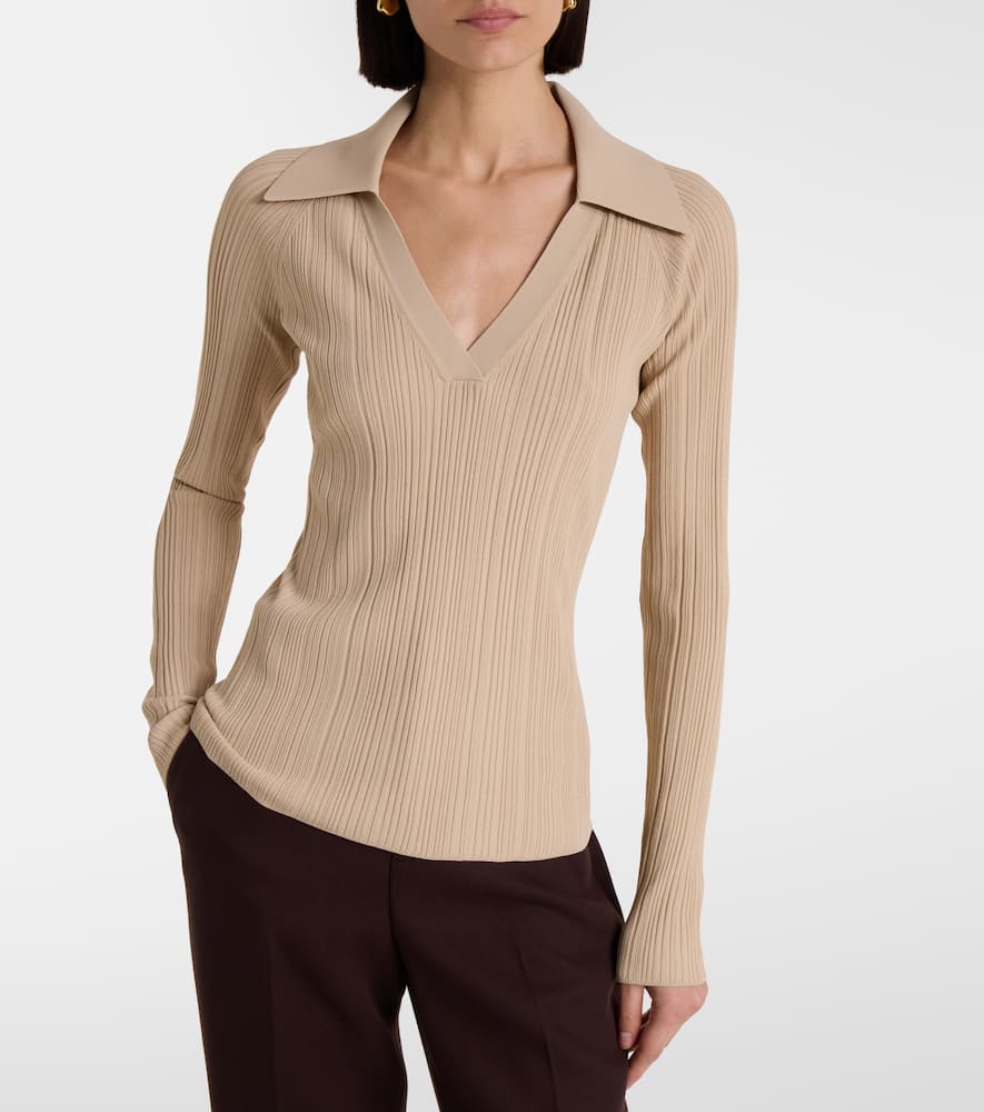 Chelia ribbed-knit polo sweater