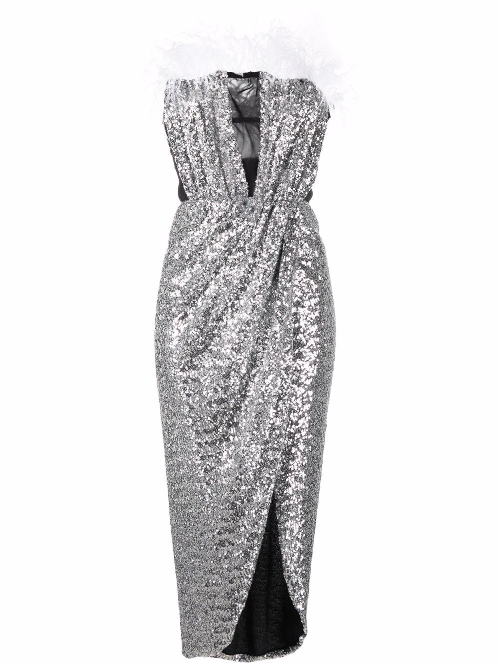 Feather-detail sequin dress - Silver