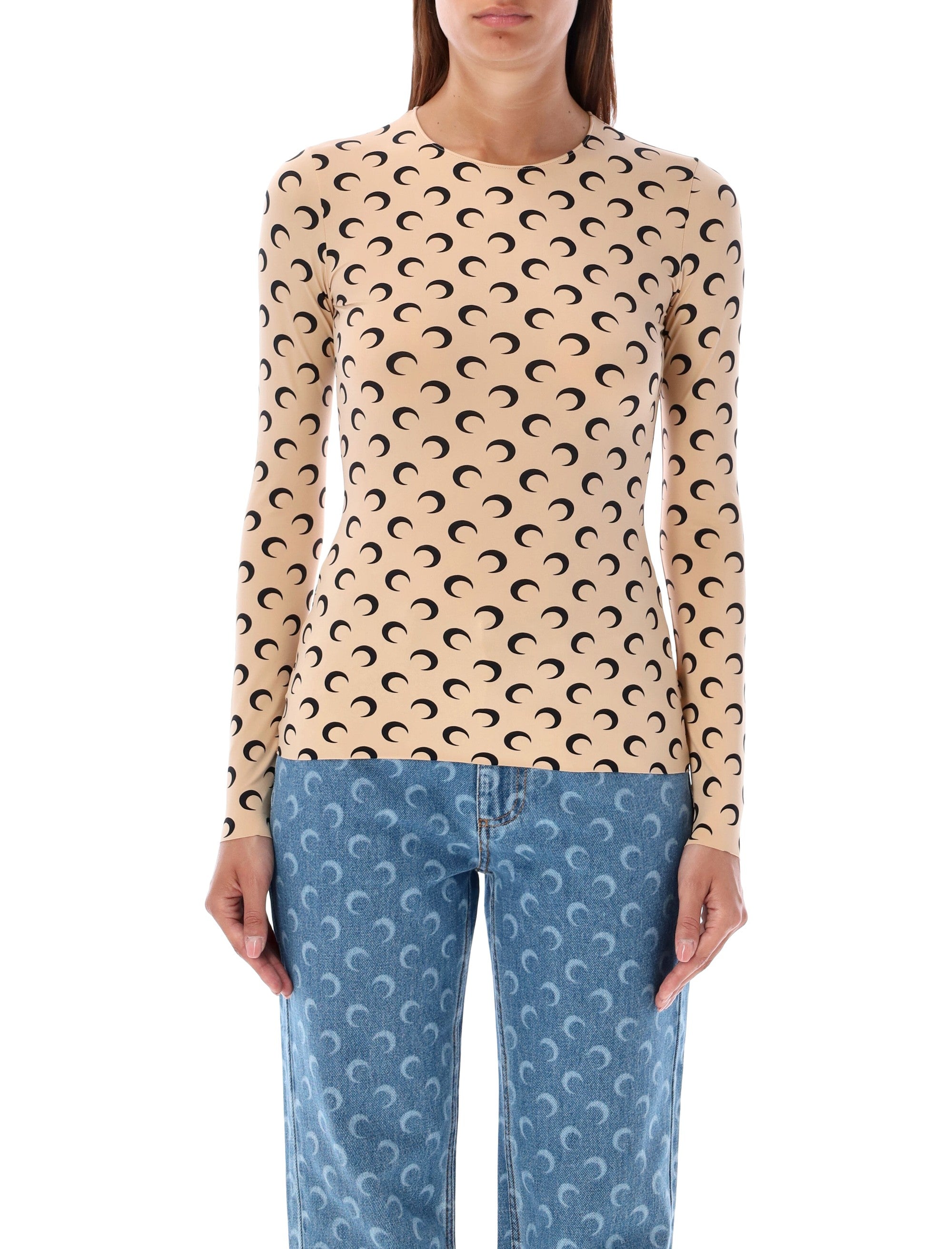 Slim Fit Moon Print Top for Women - Size S