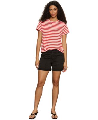 Womens Striped Crewneck Textured T Shirt
