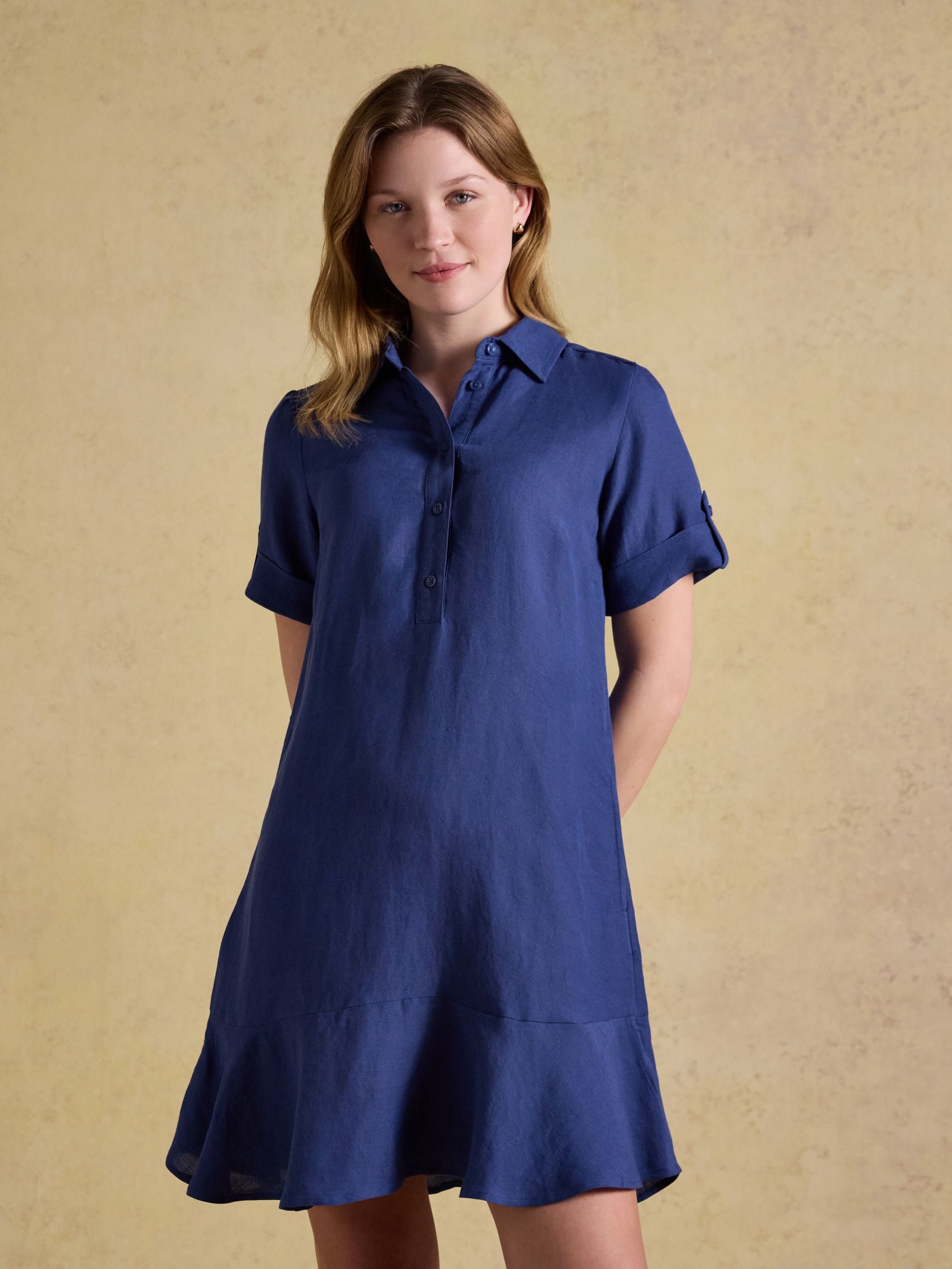 Thea Navy Shirt Dress With Bias Hem Frill