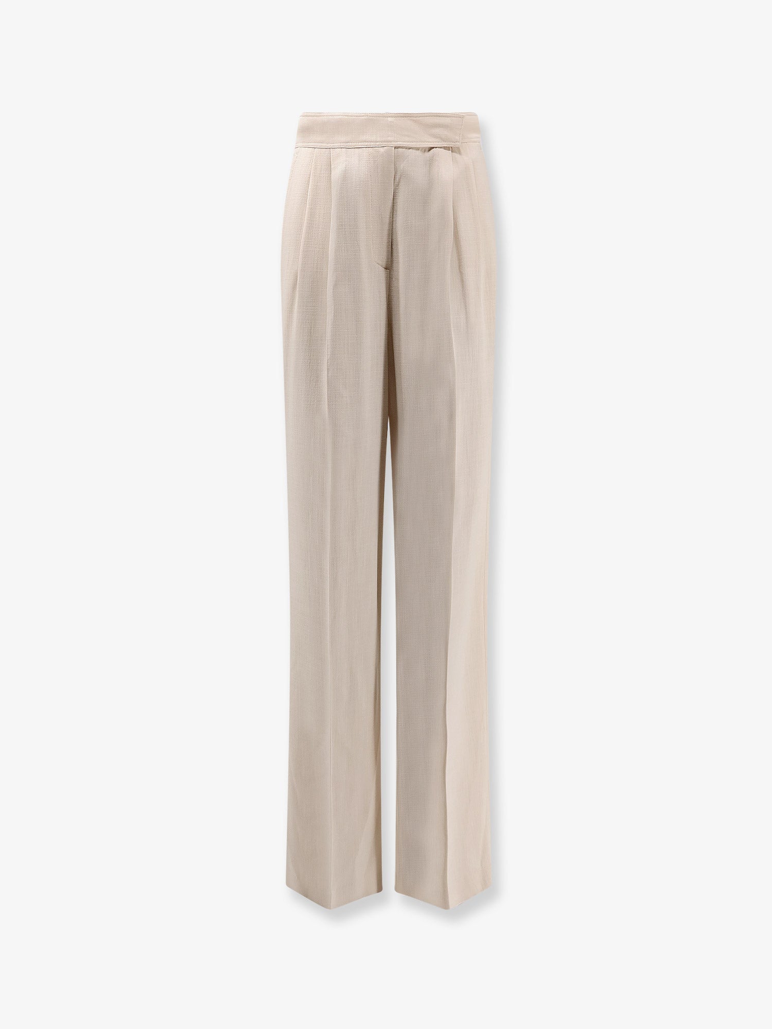 Wide-Leg Viscose Trousers — Beige