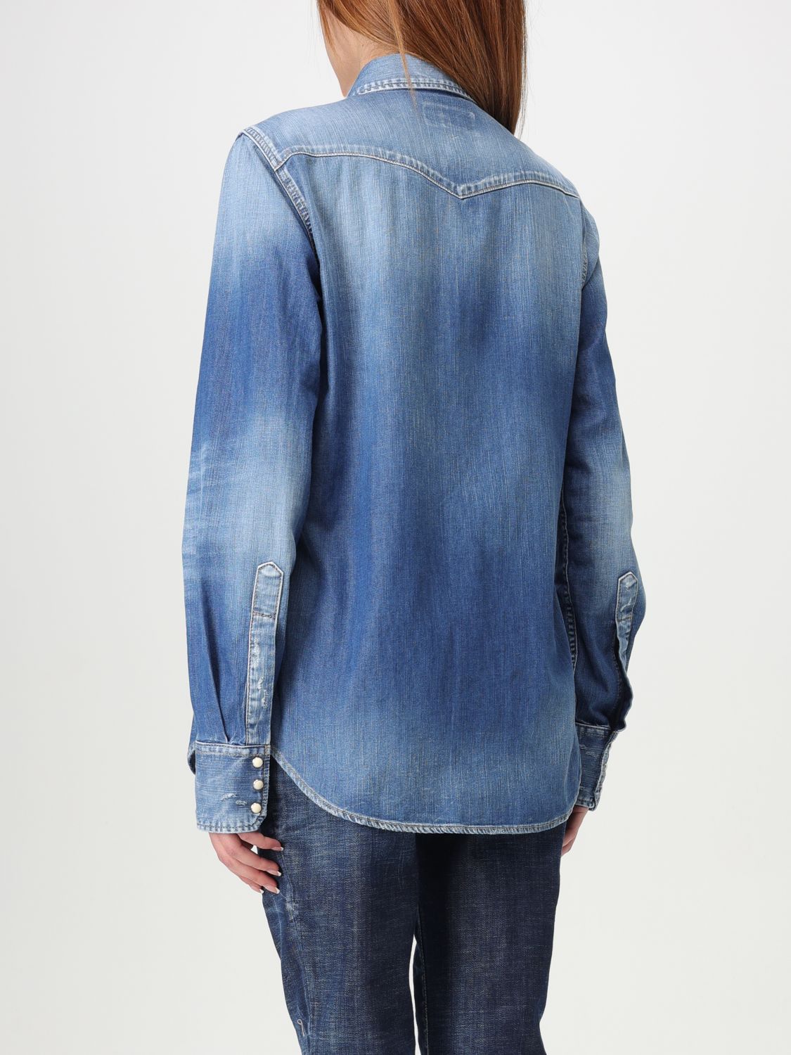 Whiskering-effect denim shirt - Blue