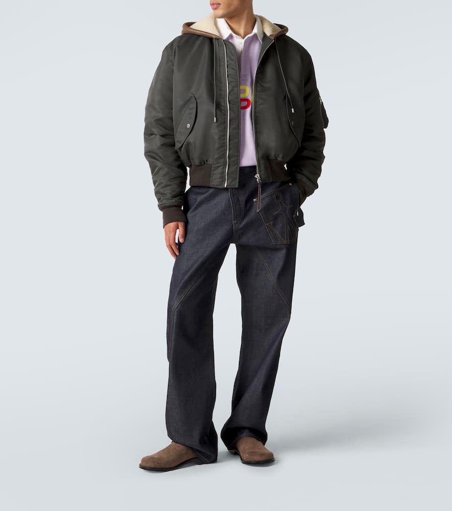 Hooded shearling-trimmed bomber jacket