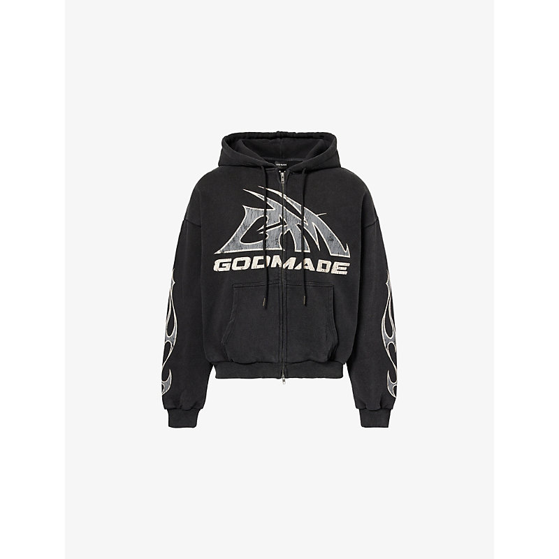 Mens Logo-Print Zip-Up Cotton Hoody