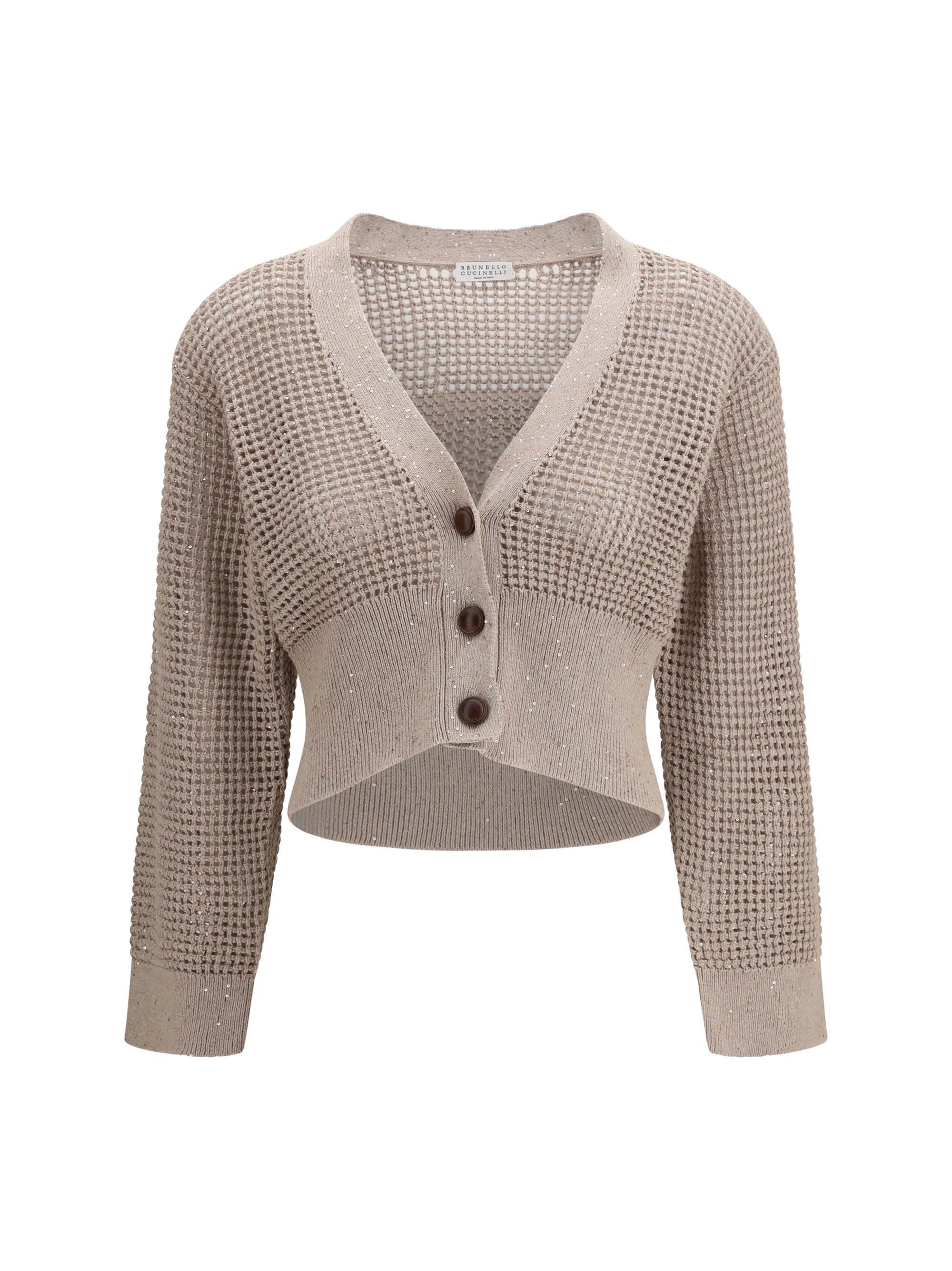 Sequined Mesh Cardigan — Beige