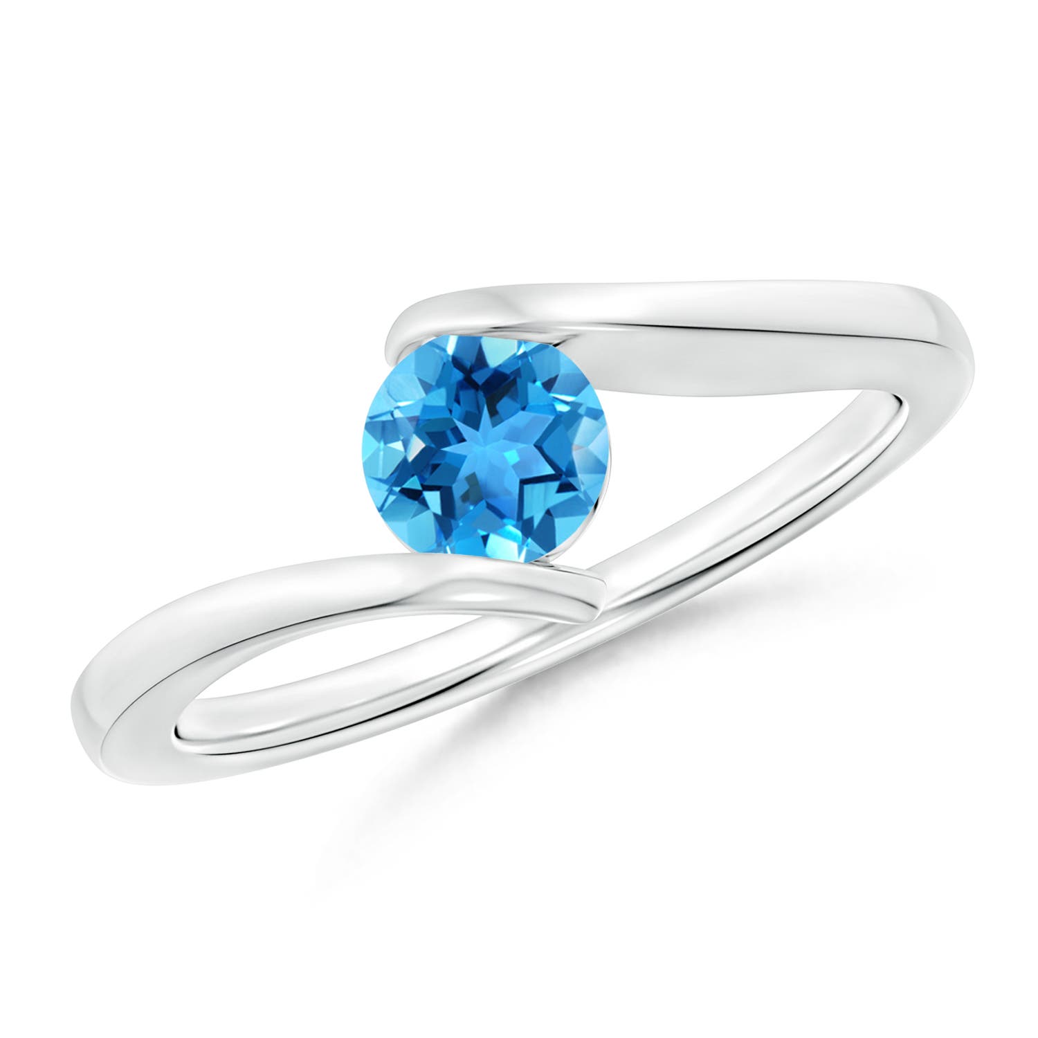 Angara 0.6 Carat Bar-Set Solitaire Round Swiss Blue Topaz Bypass Ring in Platinum