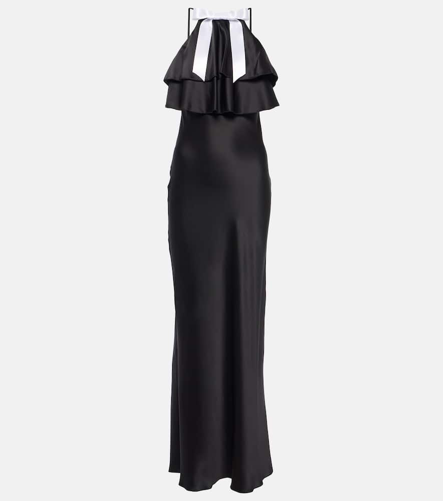 Bow-detail halterneck silk satin gown