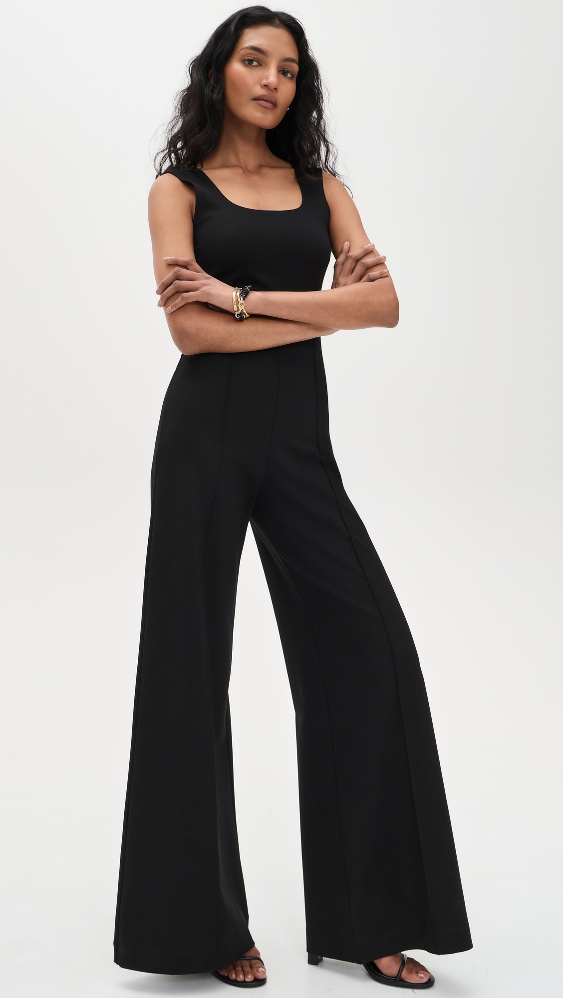 Ponte Knit Tank Wide Leg Jumpsuit Black