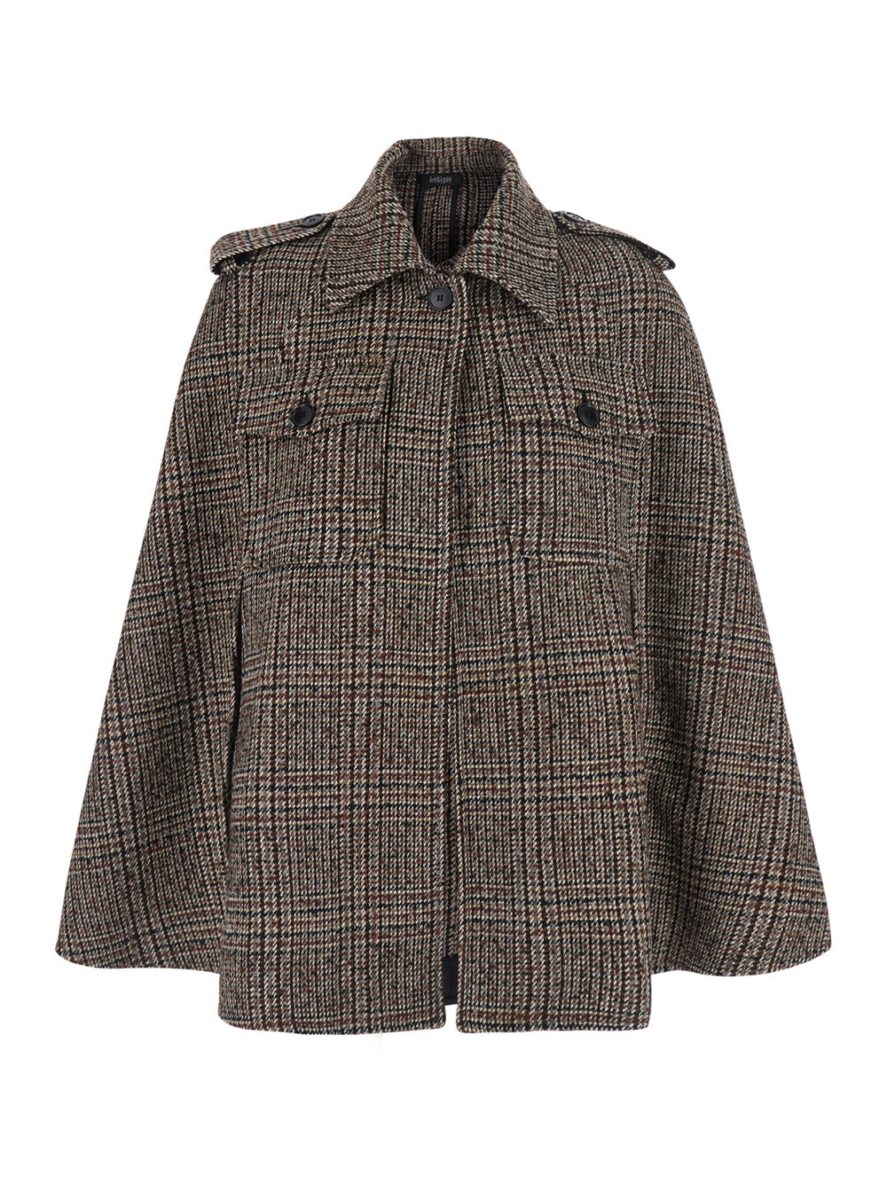Wool Check Cape — Brown