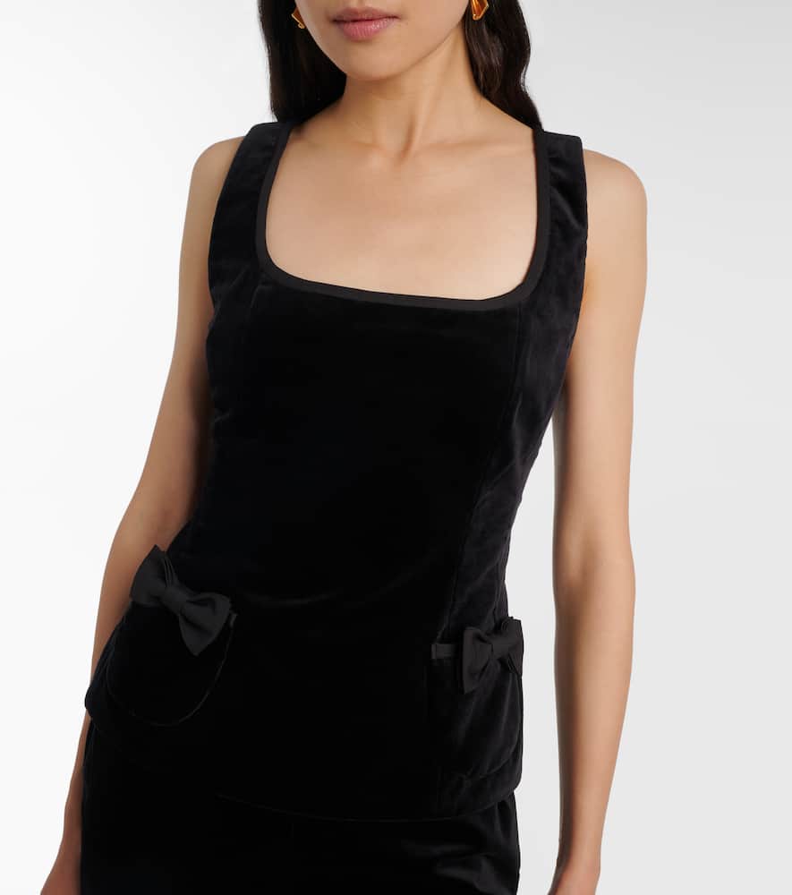 Quincy bow-detail cotton velvet top