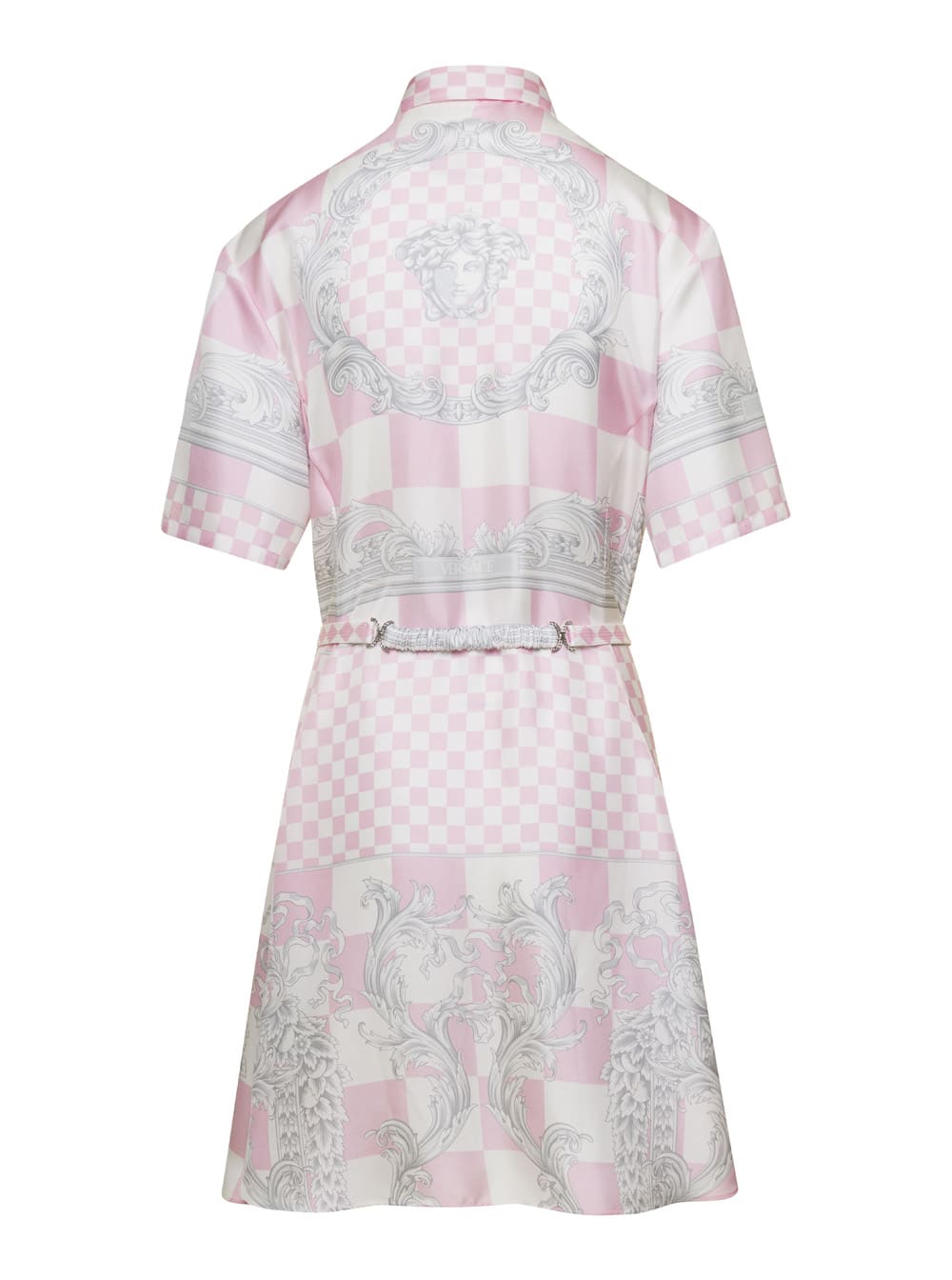 Pink Shirt Dress With All-Over Signature Baroque Print In Silk Woman