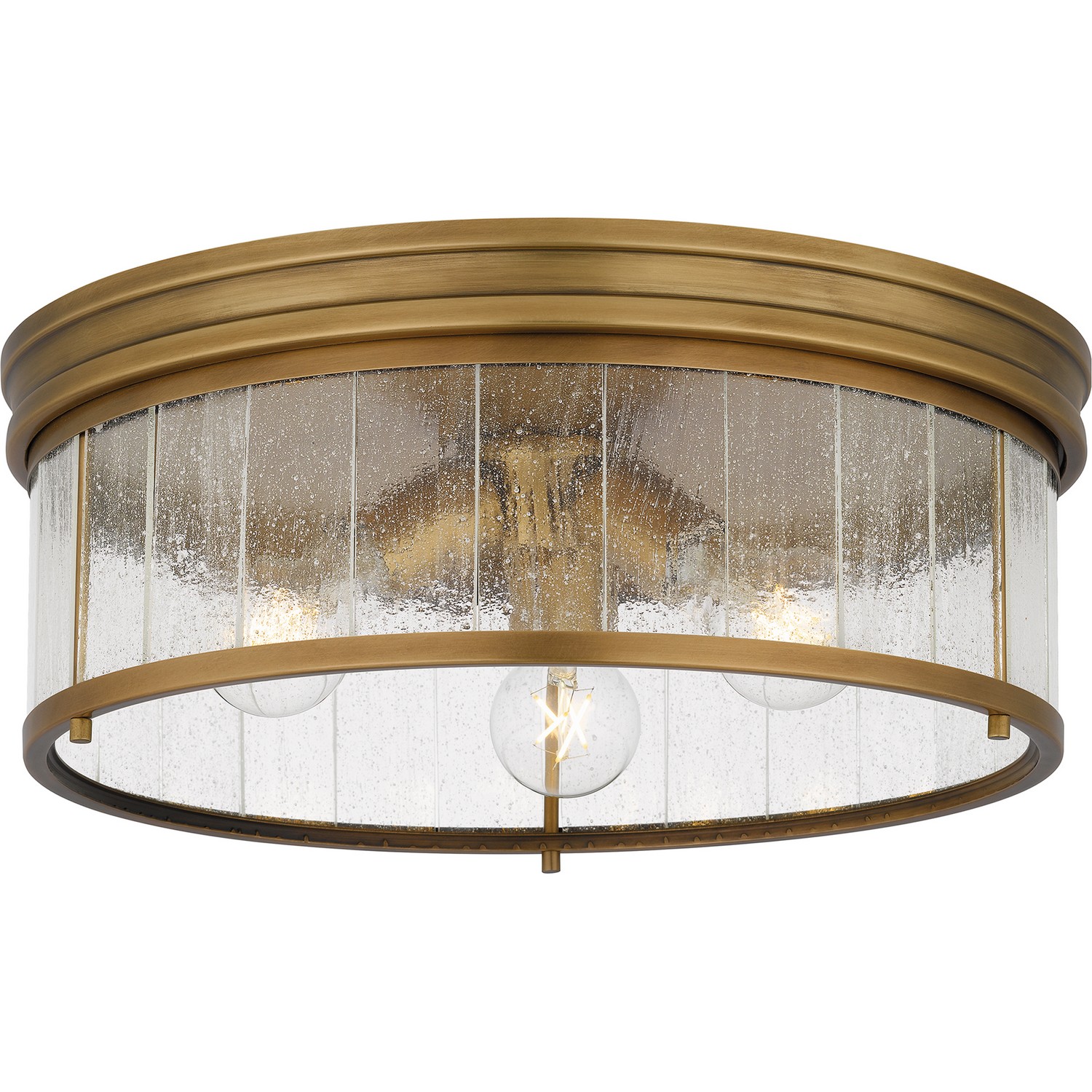 Weathered Brass Three Light Flush Mount from the Quoizel Flush Mount Collection