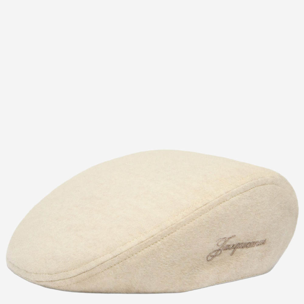 Beige Embroidered Flat Beret Hat