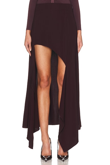 Mugler Asymmetrical Skirt in Dark Plum - Burgundy. 34 also