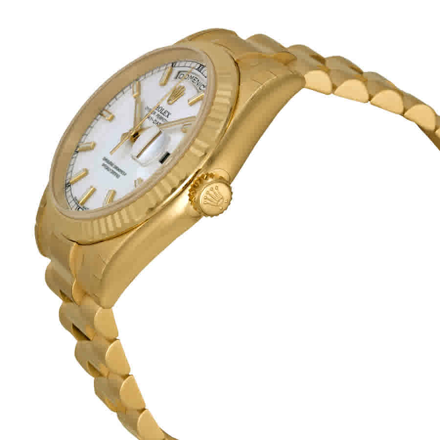 Day-Date White Dial 18K Yellow Gold President Automatic Mens Watch 118238WSP