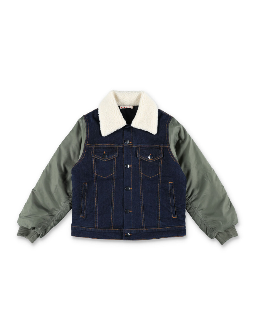 Girls Navy Blue Color Block Jacket