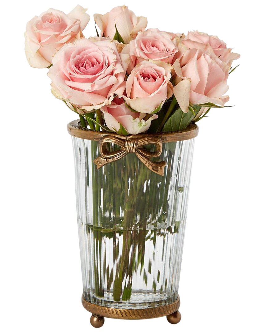 Antique Finish Hand Cut Glass Vase With Bow Accent
