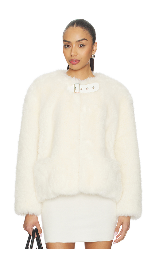 WE11DONE Faux Fur Belt Jacket in Ivory. S. Also in XS