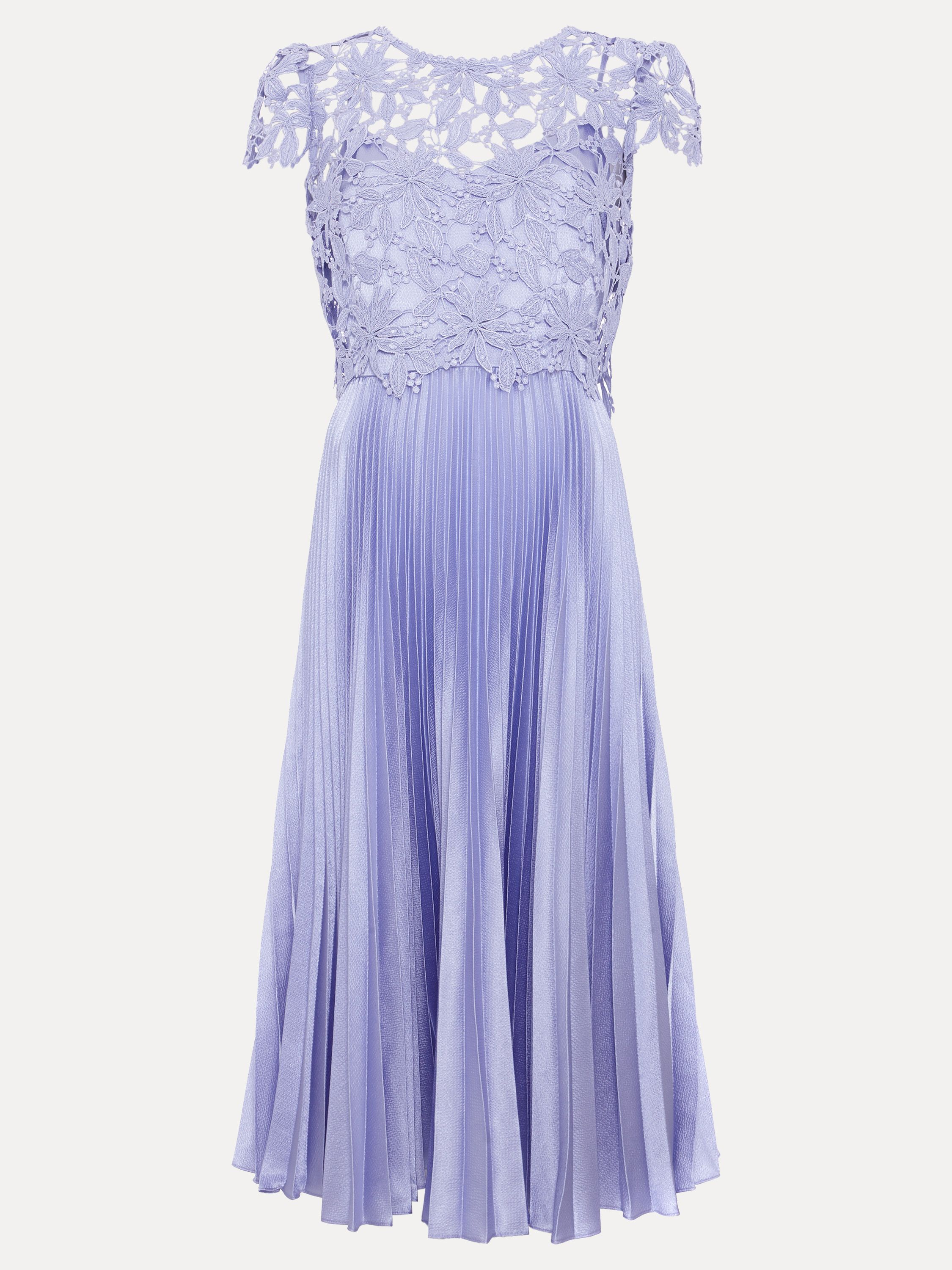 Phase Eight Dana Lace Double Lay Pleated Midi Dress In Pale Blue
