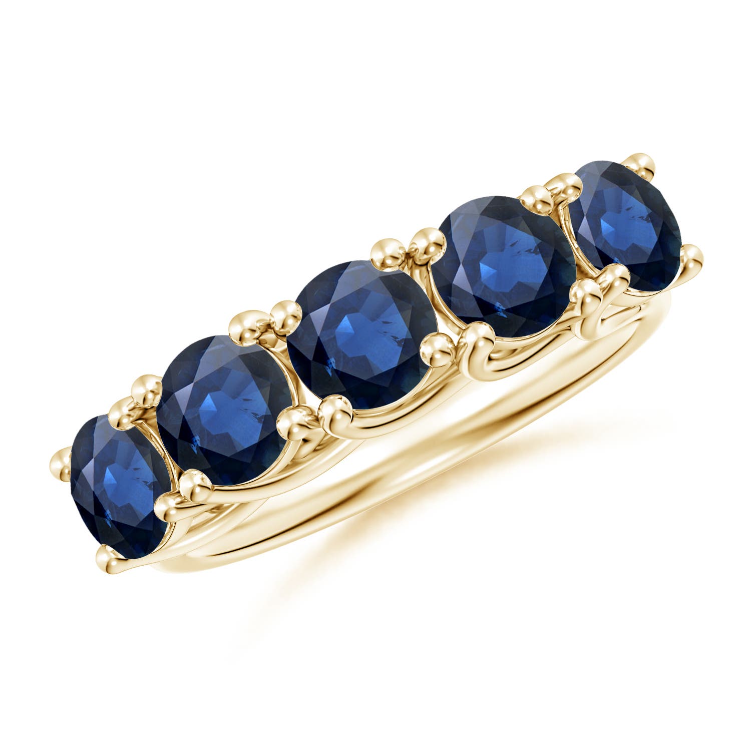 Angara 3.0 Carats Half Eternity Five Stone Blue Sapphire Wedding Band in 14K Yellow Gold