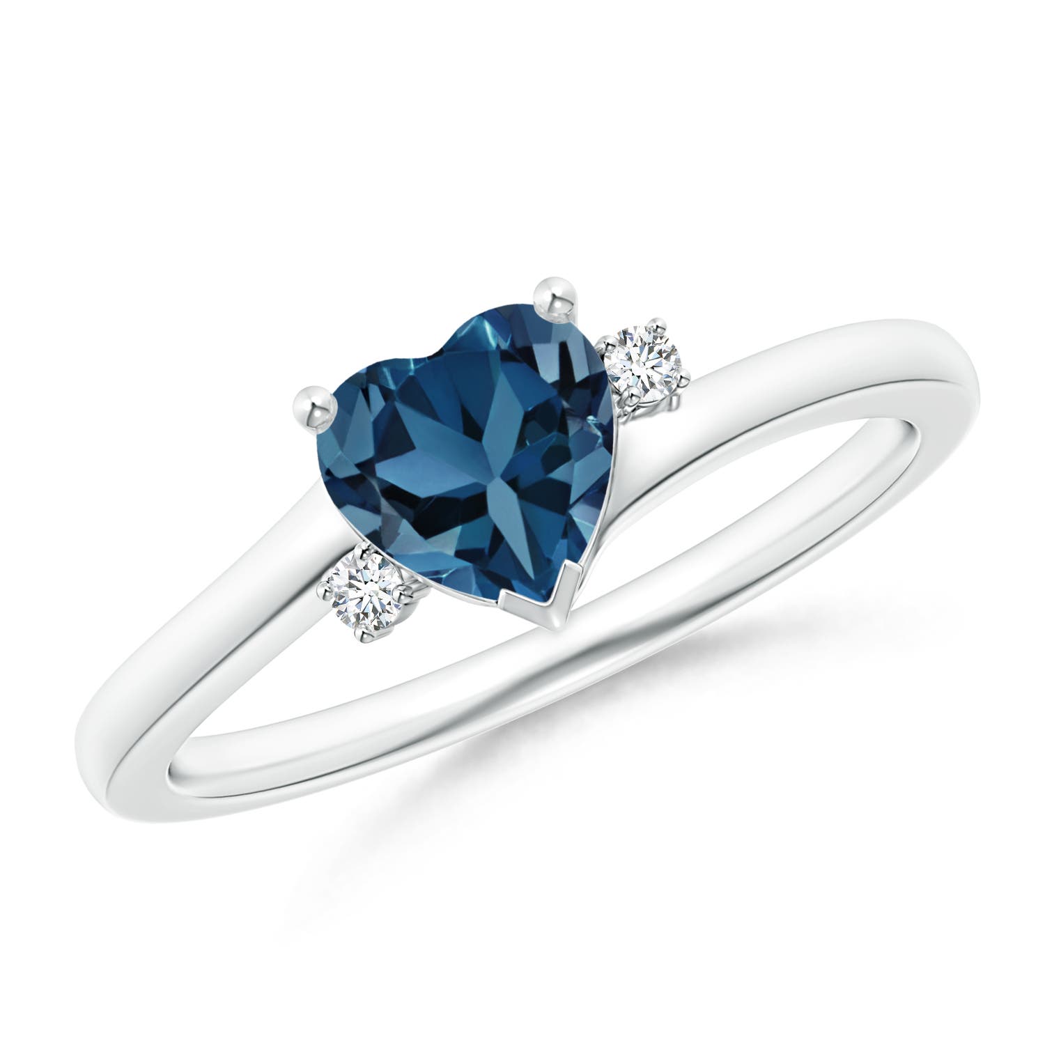 Angara 0.92 Carat Solitaire Heart London Blue Topaz Bypass Ring with Diamonds in Platinum