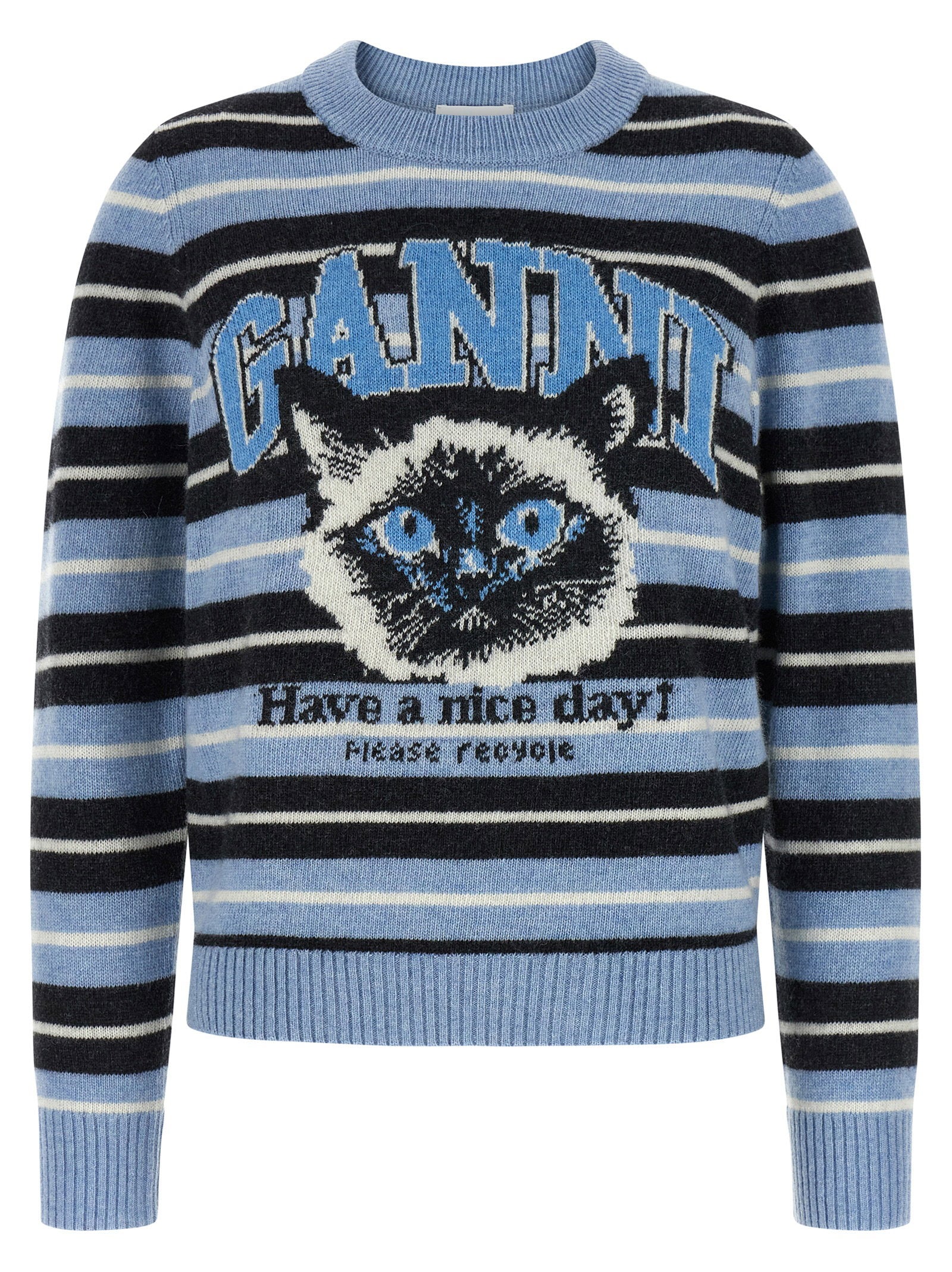 Graphic Wool Striped Sweater — Blue