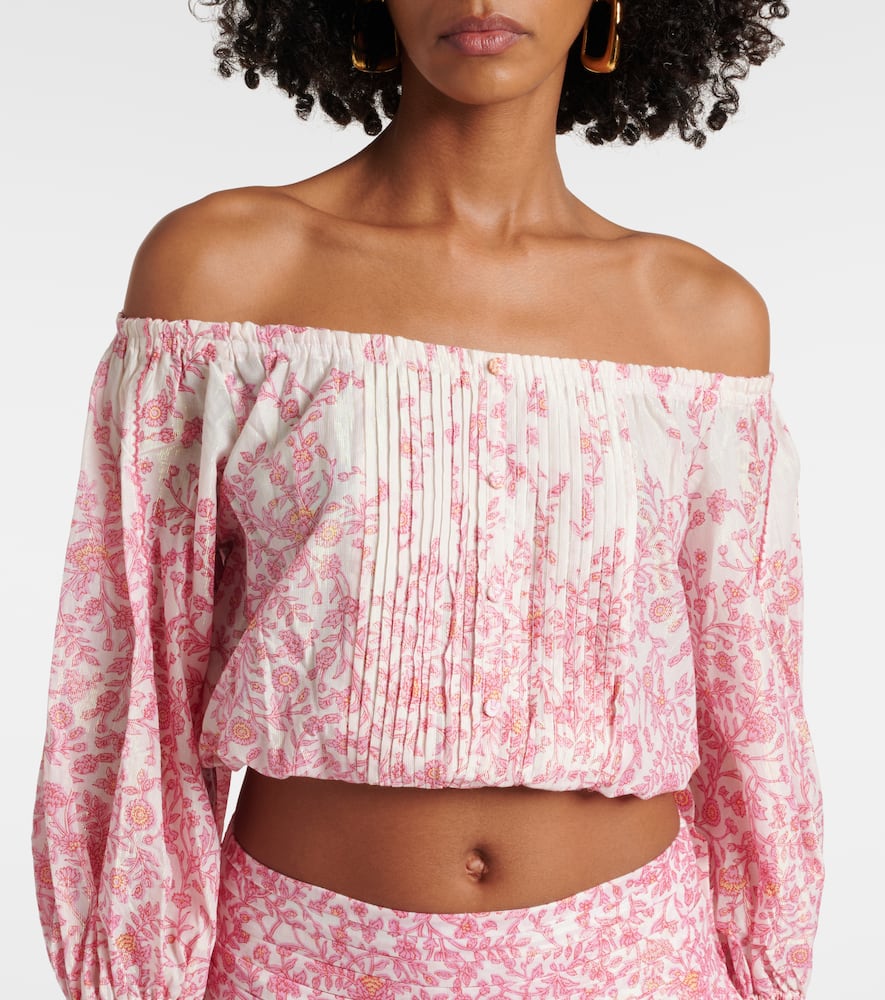 Poupette St Barth Bova floral cotton-blend crop top