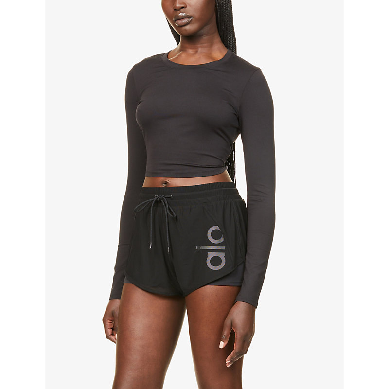 Womens Black Alosoft Finesse Slim-fit Stretch-jersey top