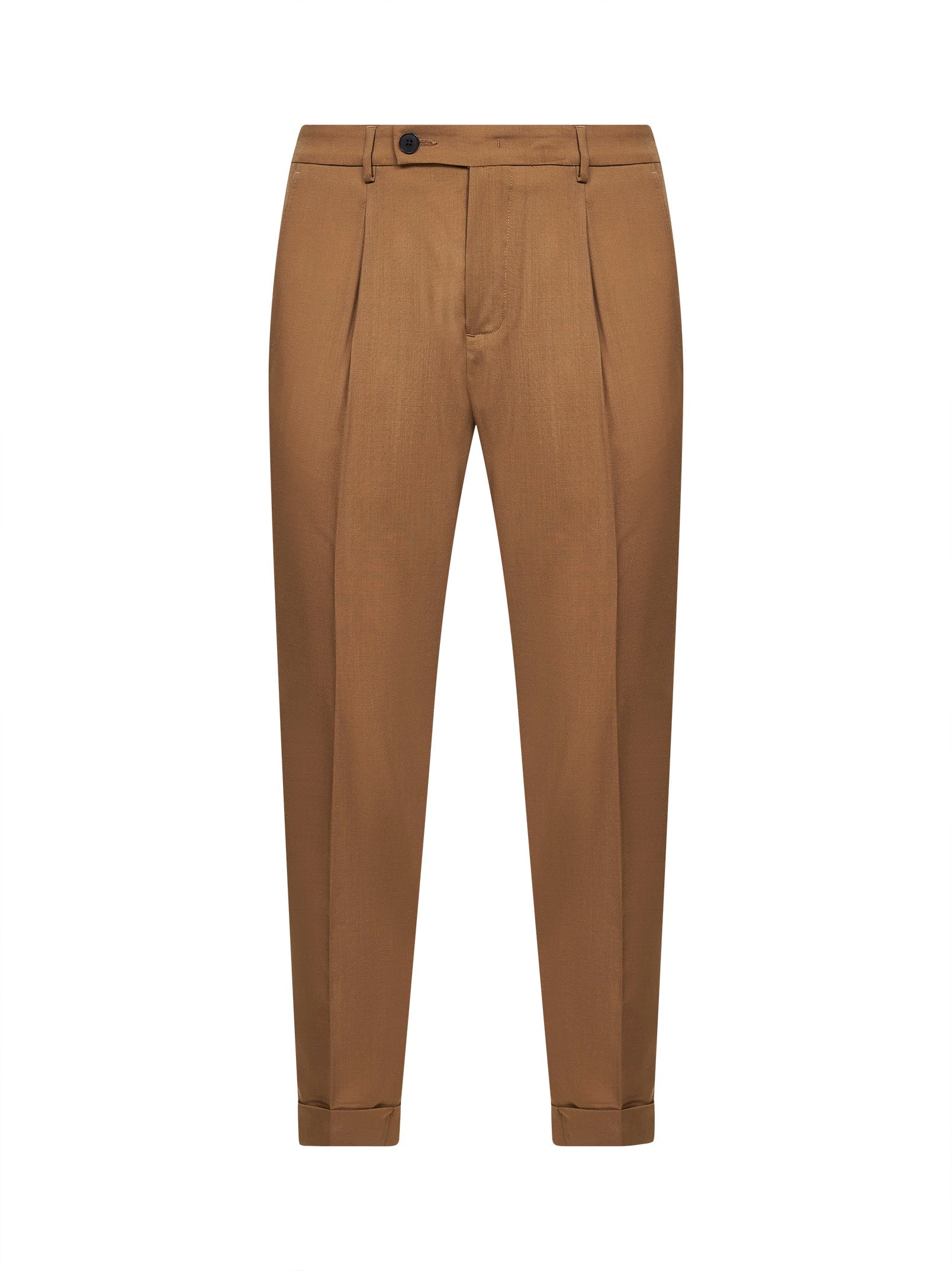 Virgin Wool Slim Carrot Trousers — Camel