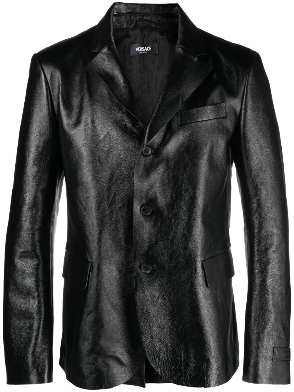 Single-breasted leather blazer - Black