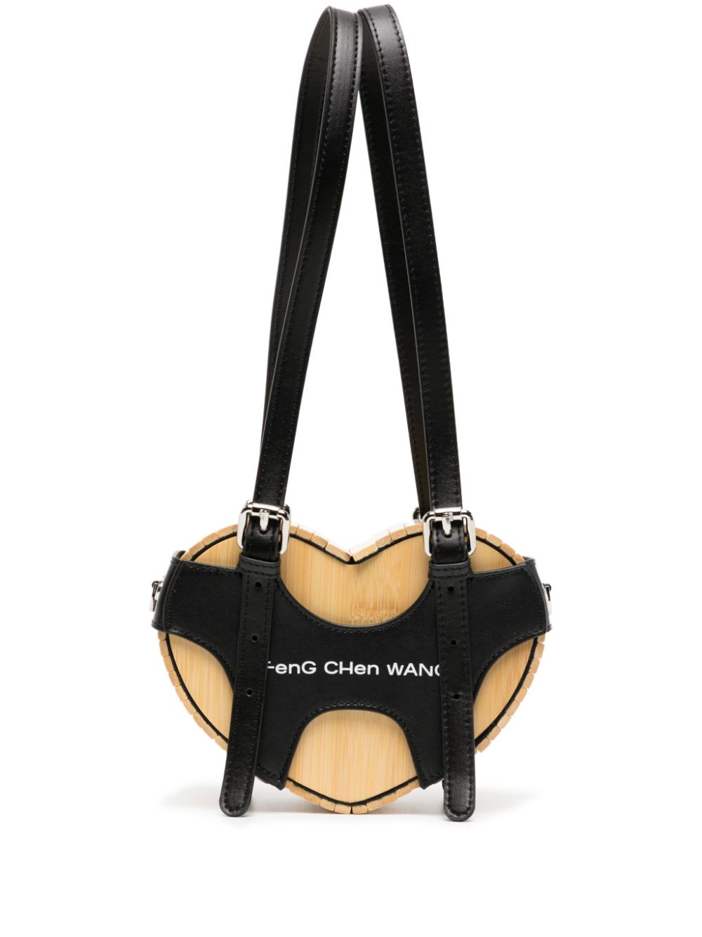Logo-embroidered heart bamboo bag - Brown