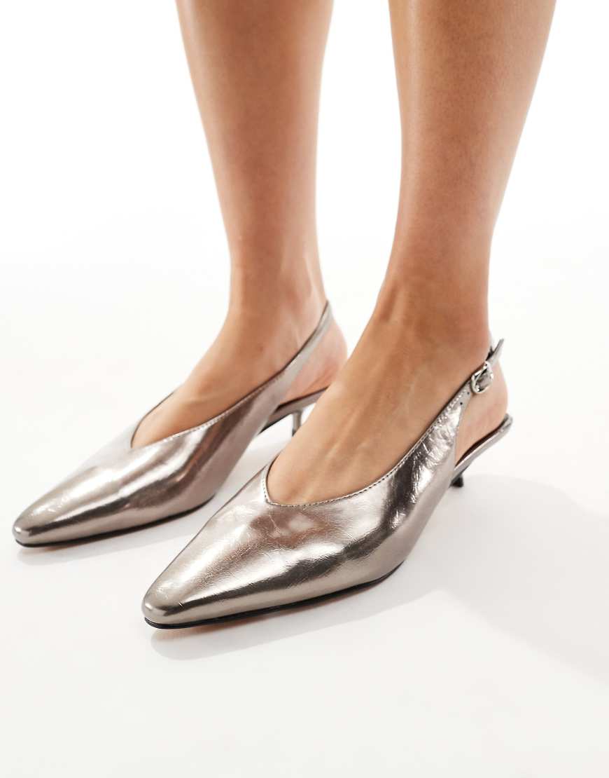 Soraya kitten heel slingback shoes in pewter-Silver