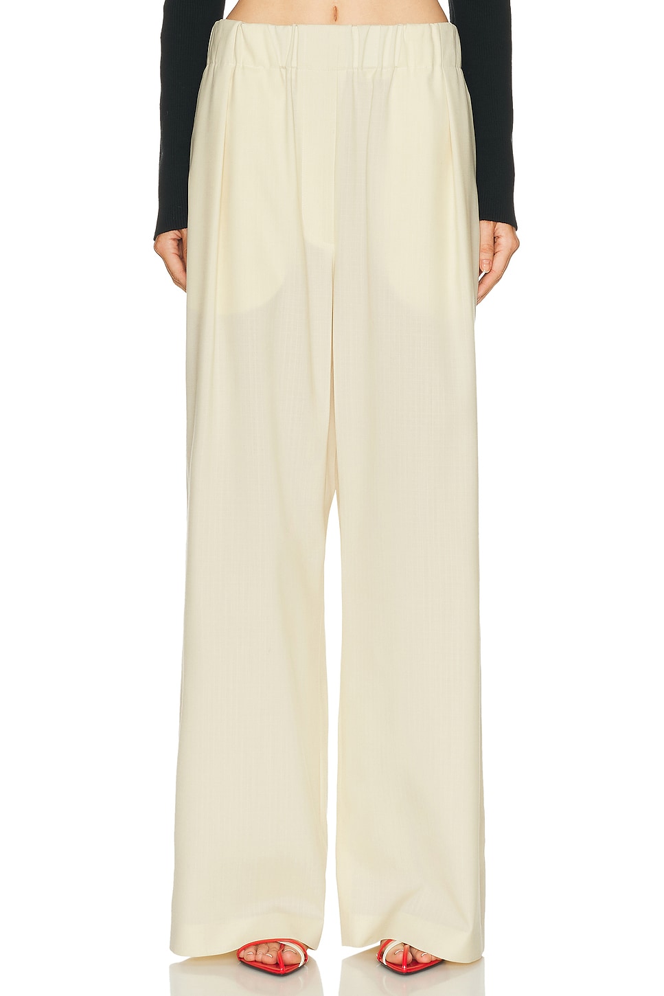 Jil Sander Wide Leg Trouser in Vanilla - Cream. 34 also