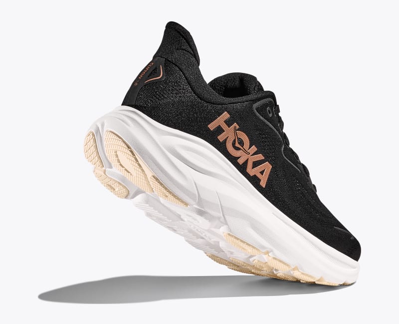 HOKA Women's Clifton 10 Shoes in Black/Rose Gold