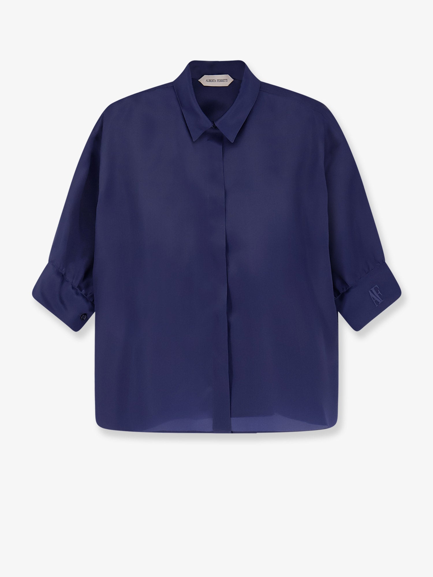 Embossed Monogram Silk Shirt — Blue