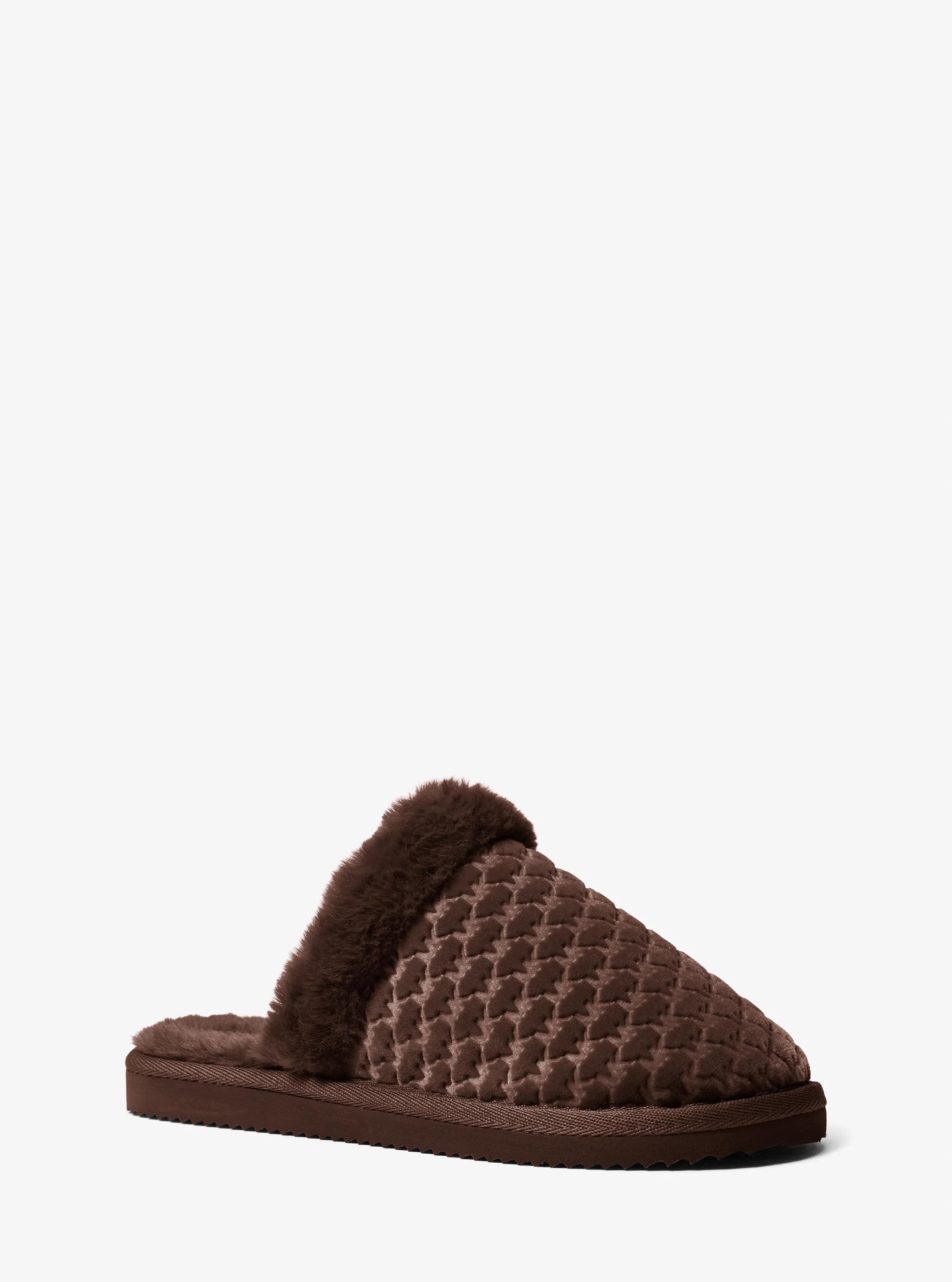 Liddy Logo Debossed Velvet and Faux Fur Slipper in Brown - size 11