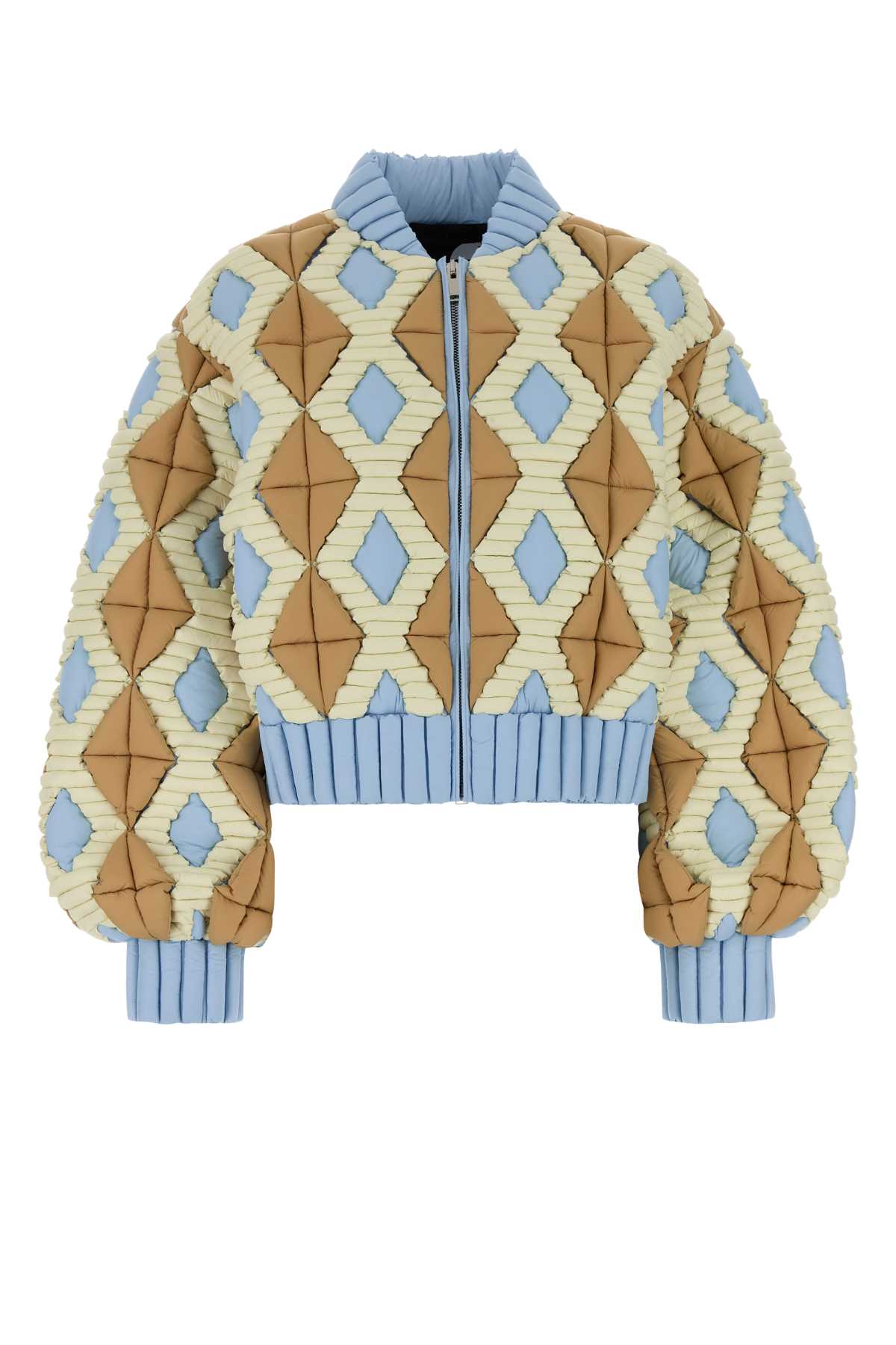 Quilted Nylon with Geometric Pattern Down Jacket — Caramel