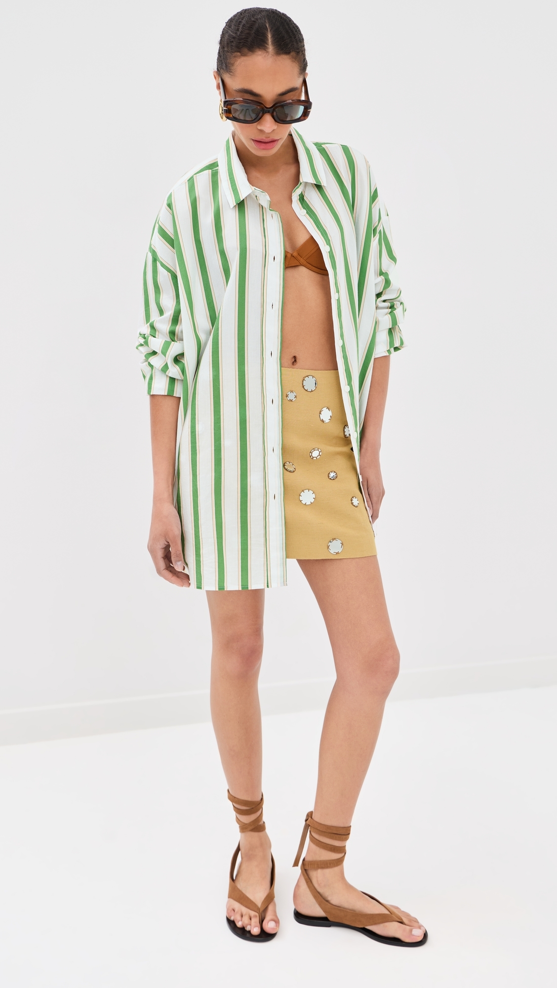 Button Down Shirt Green And White Stripes