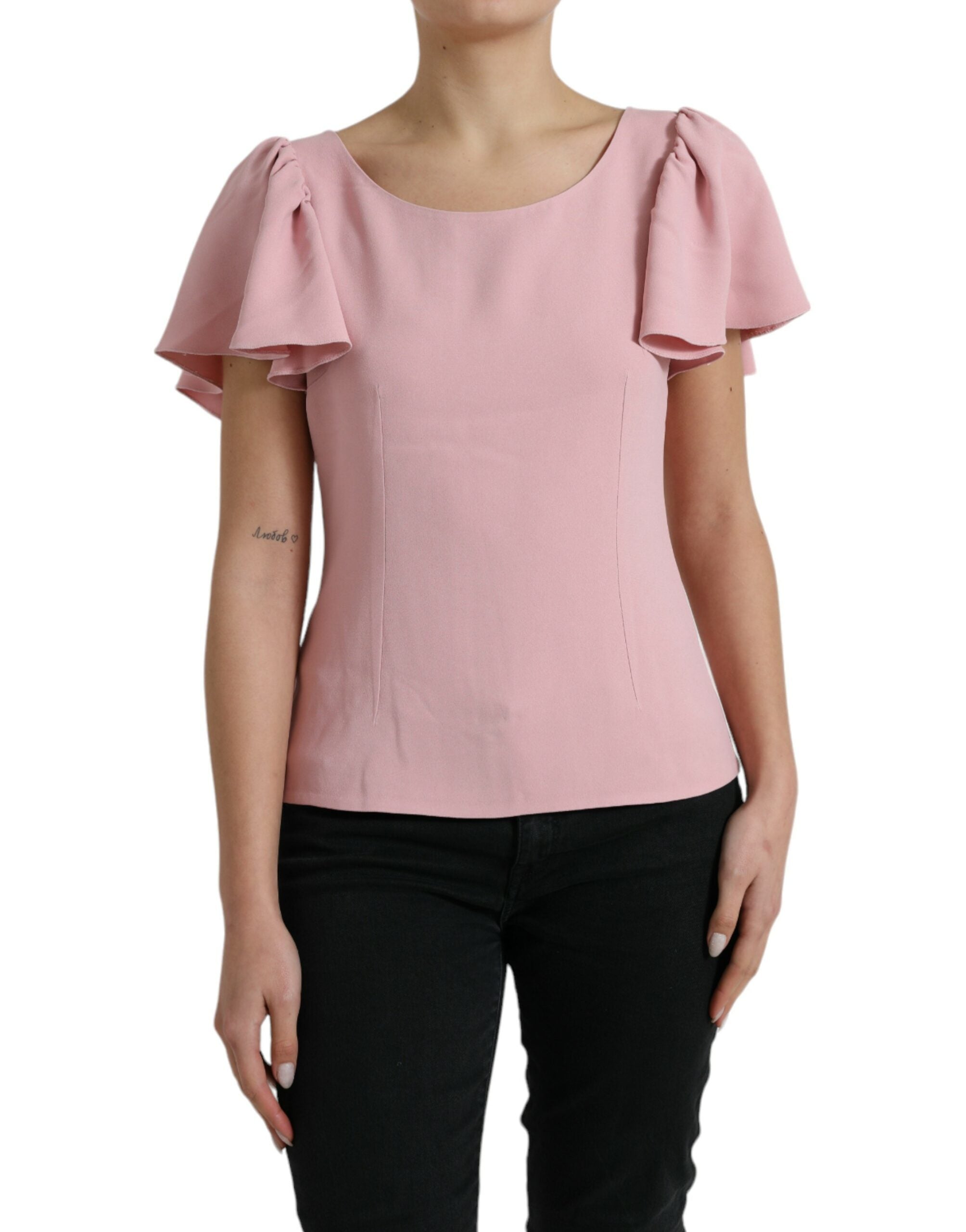 Ruffled Short-Sleeve Blouse — Pink