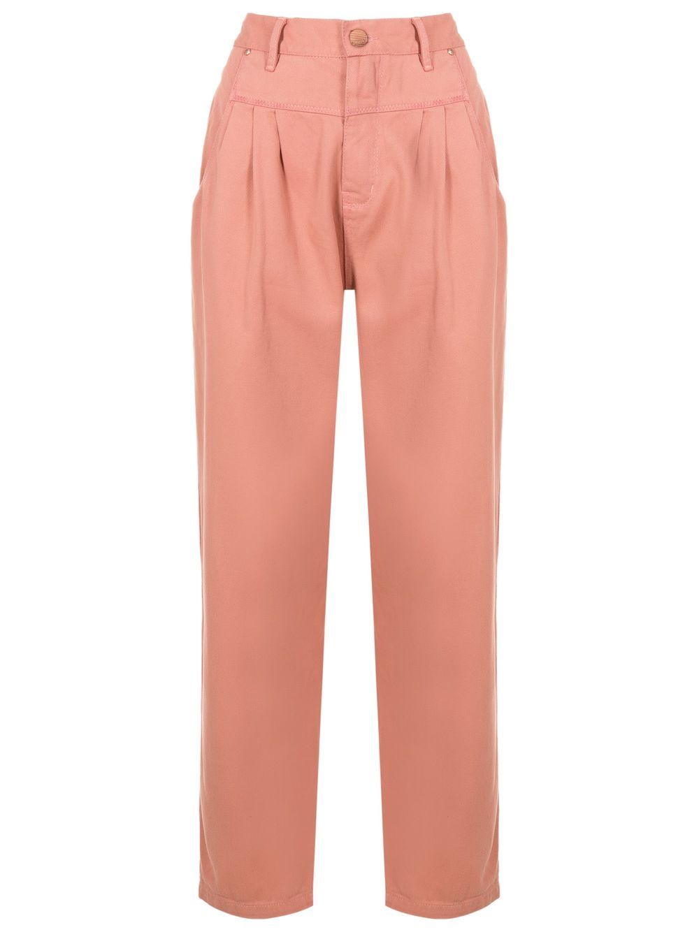Pleated cotton straight trousers - Brown
