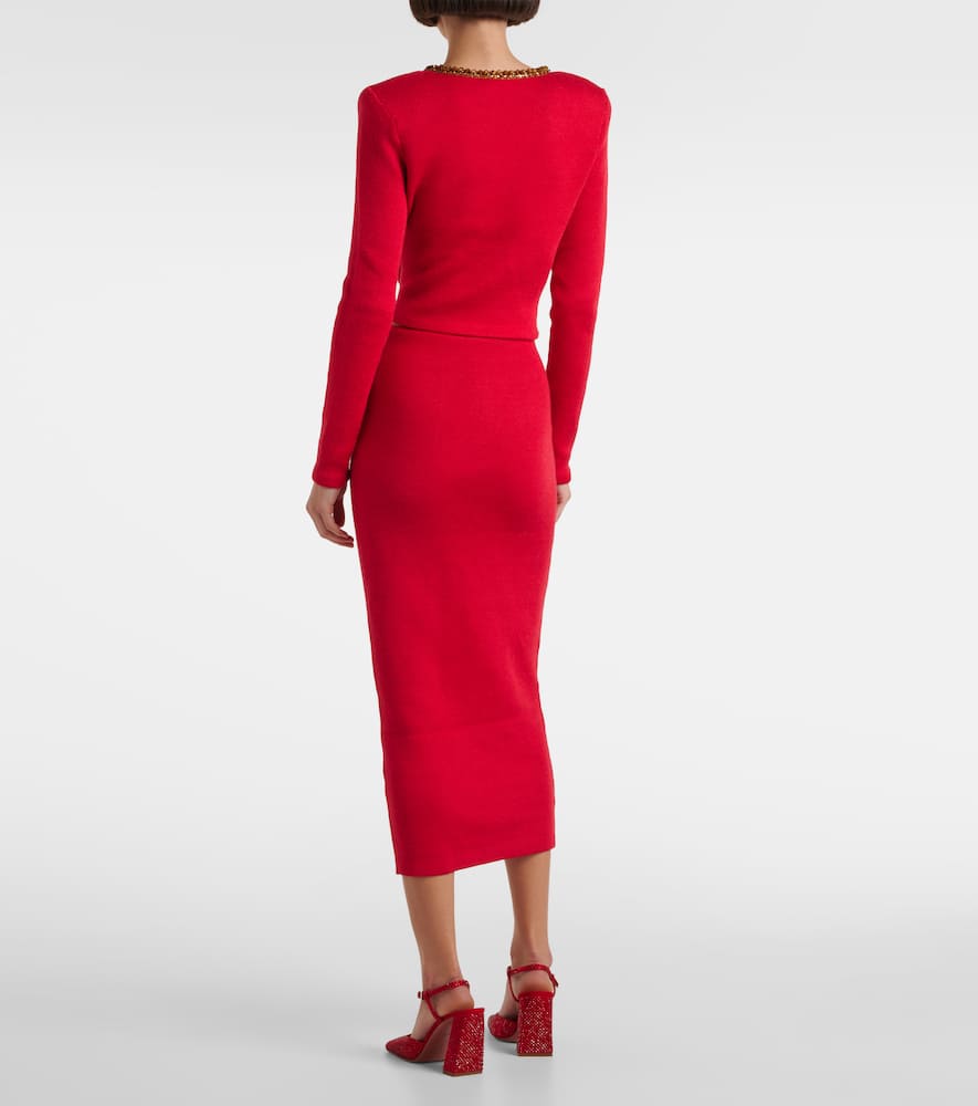 Self-Portrait Embellished knitted midi skirt