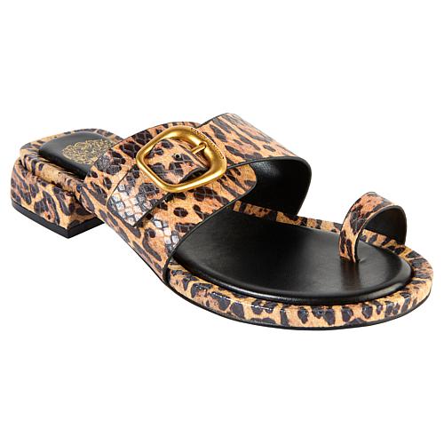 Leather Toe Loop Sandal - Black/Natural Leopard