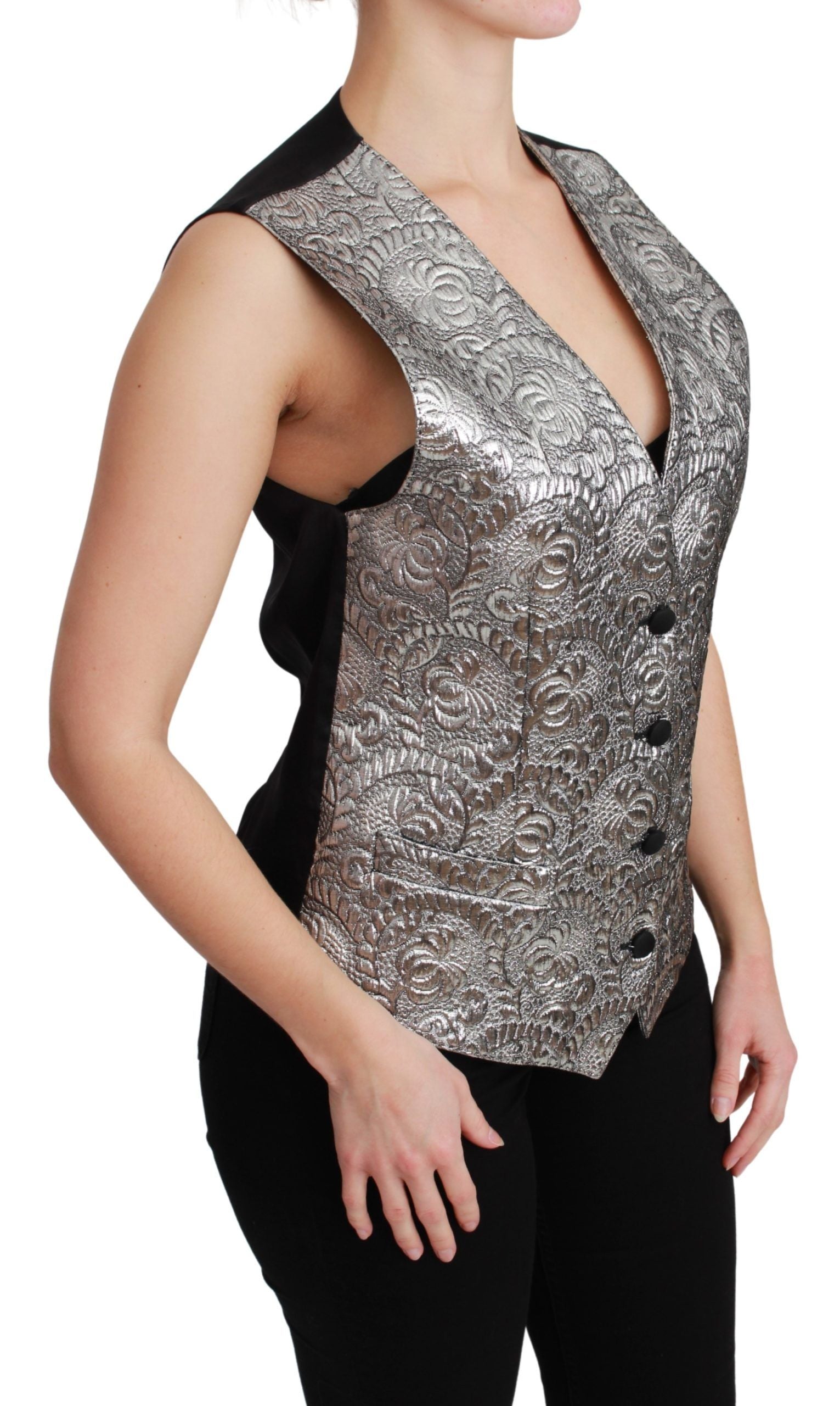 Metallic Brocade Vest — Silver