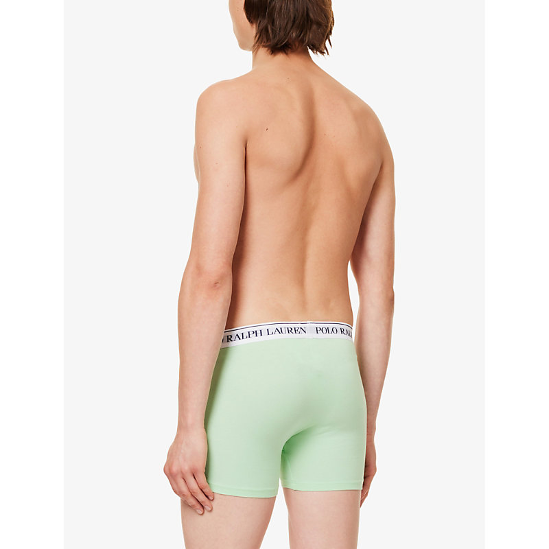 Mens Pastel Mint/tng Blu/navy Branded-waistband Mid-rise Pack of Three Stretch-cotton Boxer Briefs