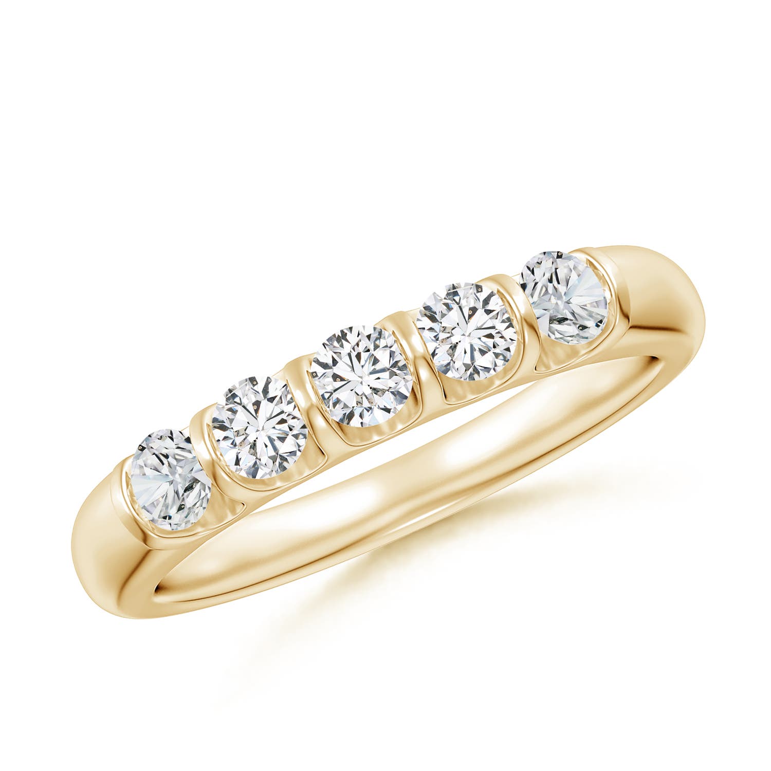 Angara 0.53 Carat Bar Set Five Stone Round Diamond Wedding Ring for Her in 14K Yellow Gold