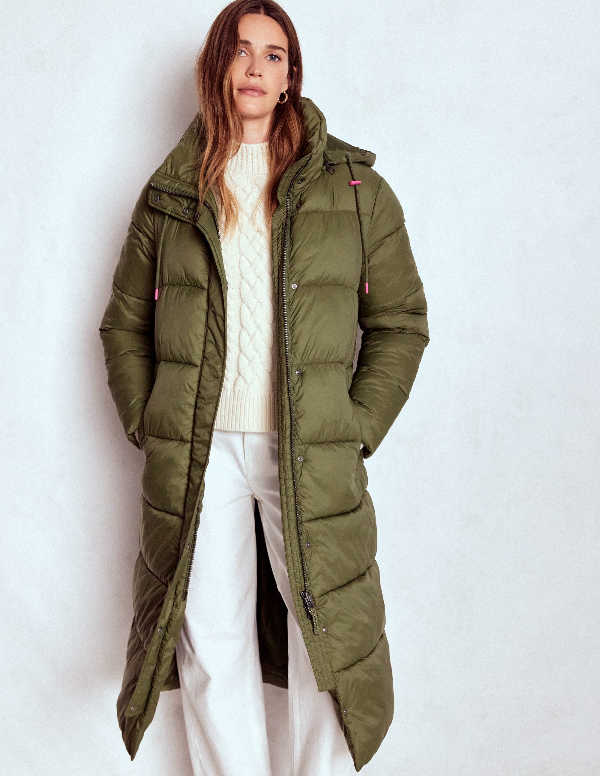 Longline Padded Coat Woodland Green