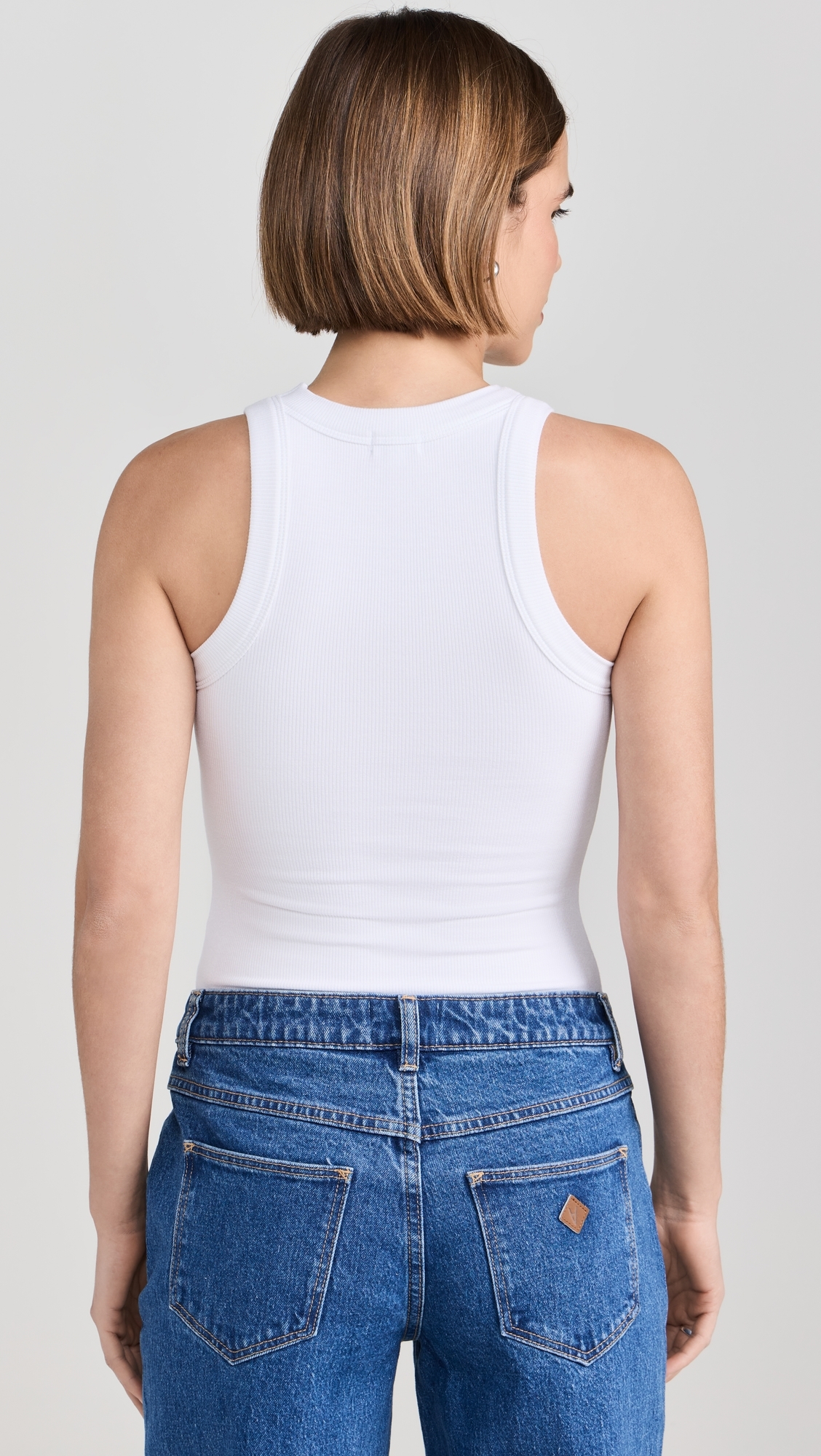 Ambitionist 여성 Ali Ribbed Racer Tank Bodysuit White